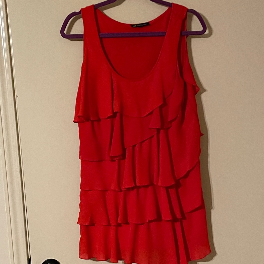 Red Ruffled Sleeveless Tunic, International Concepts